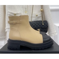 Durable Chanel Lambskin Ankle Boots with Buckle Beige 090731