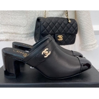 Perfect Chanel Lambskin Heel Mules Black 090736