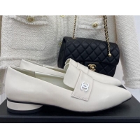 Super Quality Chanel Calfskin Pointed Loafers 2.5cm White 090803