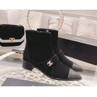 Custom Chanel Suede Pointed Ankle Boots 4cm with Buckle Black 090806