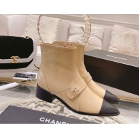 Sophisticated Chanel Calfskin Pointed Ankle Boots 4cm Beige 090807