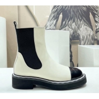 Perfect Chanel Leather Ankle Chelsea Boots White 090826