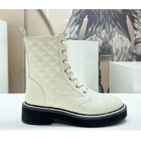 Sumptuous Chanel Quilted Leather Lace-up Ankle Boots White 090829