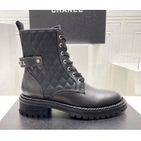 Best Price Chanel Quilted Calfskin Lace-up Ankle Boots with Logo Band Black 090832