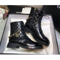 Good Quality Chanel Quilted Calfskin Ankle Boots with Chain Black 092111