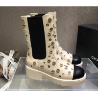 Grade Quality Chanel Calfskin Ankle Boots with Charm Allover White 092113