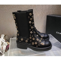 Best Grade Chanel Calfskin Ankle Boots with Charm Allover Black 092114