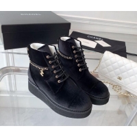 Pretty Style Chanel Velvet Platform Lace-ups G39332 Black