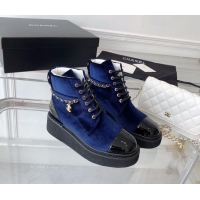 Good Looking Chanel Velvet Platform Lace-ups G39332 Blue