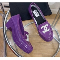 Low Cost Chanel CC Patent Leather Loafers Purple 092121