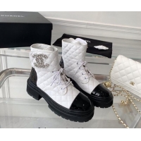 1:1 aaaaa Chanel Quilted Calfskin Ankle Boots with Crystal CC White 092129