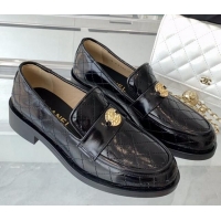 Discount Chanel Quilted Calfskin Loafers with Coin Charm Black 092132