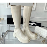 Trendy Design Chanel Patent Leather High Boots White 092133