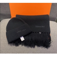 Best Price Hermes Knit Cashmere Scarf and Hat 40x220cm Set H12270 Black 2022