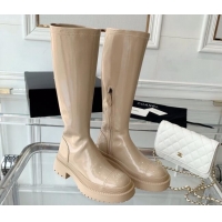 Hot Style Chanel Patent Leather High Boots Beige 092134