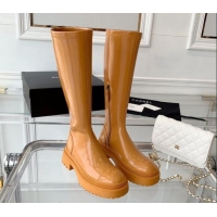 Luxury Chanel Patent Leather High Boots Brown 092136