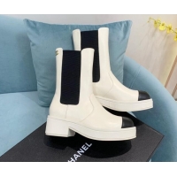 Good Product Chanel Calfskin Ankle Boots with Metal CC White 101223