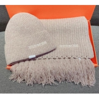 Super Quality Hermes Knit Cashmere Scarf and Hat 40x220cm Set H12270 Nude 2022