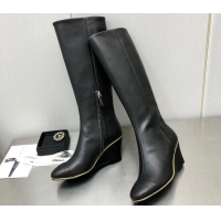 Comfortable Chanel Stretch Lambskin Wedge High Boots G39430 6cm Black