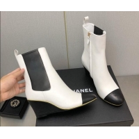 Best Grade Chanel Stretch Lambskin Wedge Ankle Boots G39428 6cm White