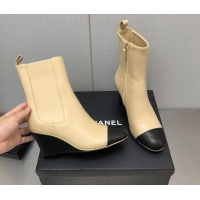 Top Quality Chanel Stretch Lambskin Wedge Ankle Boots G39428 6cm Beige