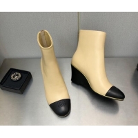 Duplicate Chanel Lambskin Wedge Ankle Boots 6.5cm Beige 101239