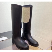 Best Price Chanel Calfskin High Boots G39212 4cm Light Beige/Black