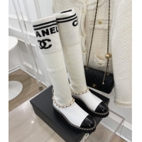 Low Price Chanel Knit and Leather High Boots with Chain White 101246