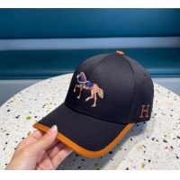 Top Quality Hermes Horse Fabric Baseball Hat 1122129 Black 2022