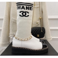 Most Popular Chanel Knit and Leather Half Boots with Chain White 101250