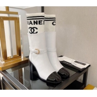 Good Looking Chanel Calfskin and Knit Ankle Boots 3/7cm White 101253