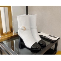 Pretty Style Chanel Calfskin Ankle Boots with U Buckle 7cm White 101256