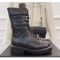 Sumptuous Chanel Calfskin Lace-ups Ankle Boots G39506 Black