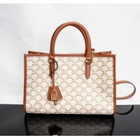 New Design Celine MINI HORIZONTAL CABAS IN TRIOMPHE CANVAS AND CALFSKIN 199742 199742 white