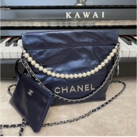 Reasonable Price CHANEL MINI 22 HANDBAG Metallic Calfskin & Silver Metal AS3989 Royal blue