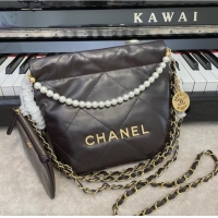 Top Quality CHANEL MINI 22 HANDBAG Metallic Calfskin & gold Metal AS3989 Coffee