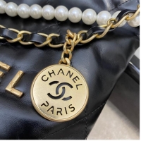 Top Quality CHANEL MINI 22 HANDBAG Metallic Calfskin & gold Metal AS3989 Coffee