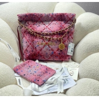 Top Design CHANEL SMALL 22 HANDBAG Tweed & Gold-Tone Metal AS3260 PINK