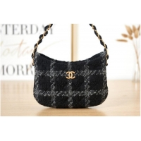 Classic Cheapest CHANEL SMALL Tweed & Gold-Tone Metal AS3562 BLACK&BLUE