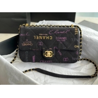 Shop Discount CHANEL Printed Denim & Gold-Tone Metal AS3134 black