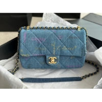 Reasonable Price CHANEL Printed Denim & Gold-Tone Metal AS3134 blue