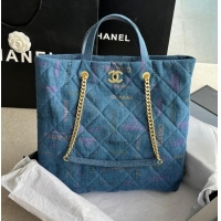 Promotional CHANEL Printed Denim & Gold-Tone Metal AS3136 blue