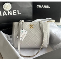 Buy Inexpensive CHANEL Calfskin & Gold-Tone Metal AS3508 light gray