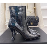 Good Quality Chanel Stone Embossed Leather Ankle Boots 9cm Black 101279