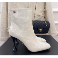 Purchase Chanel Stone Embossed Leather Ankle Boots 9cm White 101281