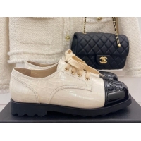 Good Looking Chanel Stone Embossed Leather Lace-ups Beige 101284