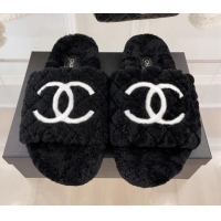 Low Price Chanel Quilted Shearling Flat Slide Sandals Black 101286