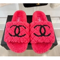 Most Popular Chanel Quilted Shearling Flat Slide Sandals Dark Pink 101289