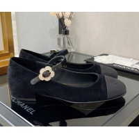 Durable Chanel Velvet Mary Janes Ballerinas G39582 Black