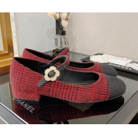 Cute Chanel Wool Mary Janes Ballerinas G39582 Red